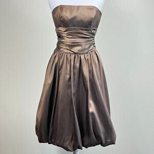 Women's Chocolate Brown Metallic Strapless Bubble Hem Dress Size 2 Y2K‎ Prom 90s